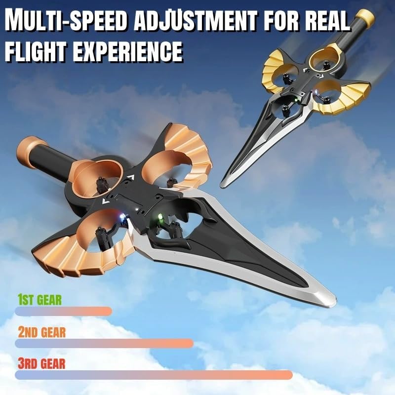 Flying Sword RC Glider with Autopilot - 2025 Remote Flying Sword& 3-Speed Stunt Control (Hand Wave/Controller Mode) Lightweight RC Airplane Gift for Teens and Adults (Gold)
