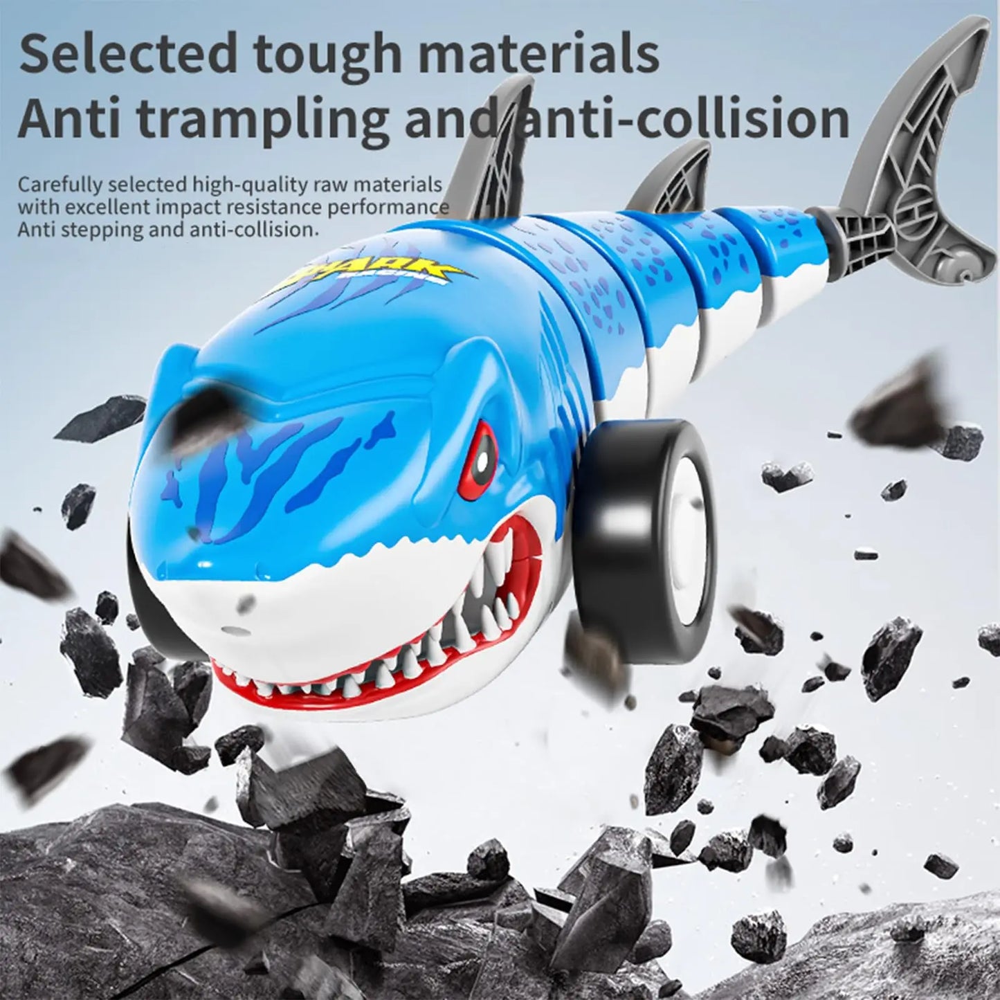 EPT Shark mainan mobil akrobat RC, dengan lampu dan fungsi ayunan pengendali jarak jauh hewan Rc mainan mobil hiu untuk anak-anak