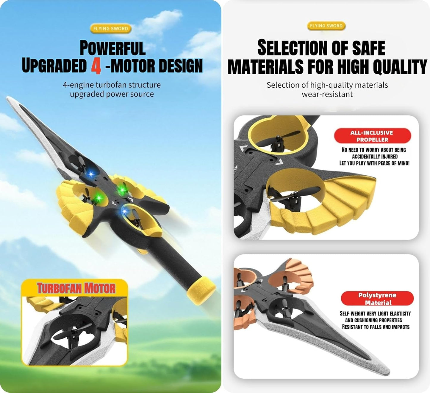 Flying Sword RC Glider with Autopilot - 2025 Remote Flying Sword& 3-Speed Stunt Control (Hand Wave/Controller Mode) Lightweight RC Airplane Gift for Teens and Adults (Gold)