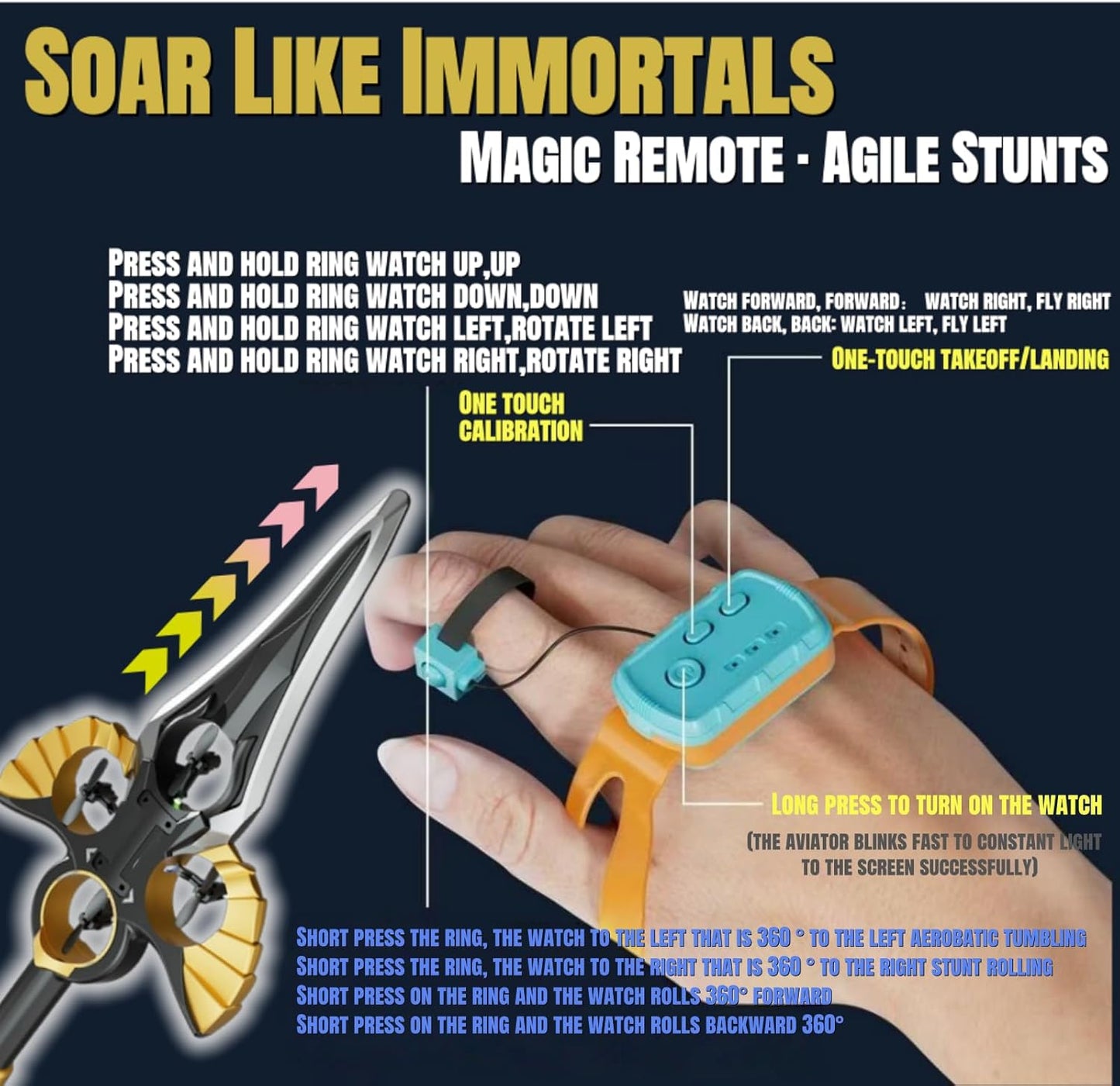 Flying Sword RC Glider with Autopilot - 2025 Remote Flying Sword& 3-Speed Stunt Control (Hand Wave/Controller Mode) Lightweight RC Airplane Gift for Teens and Adults (Gold)