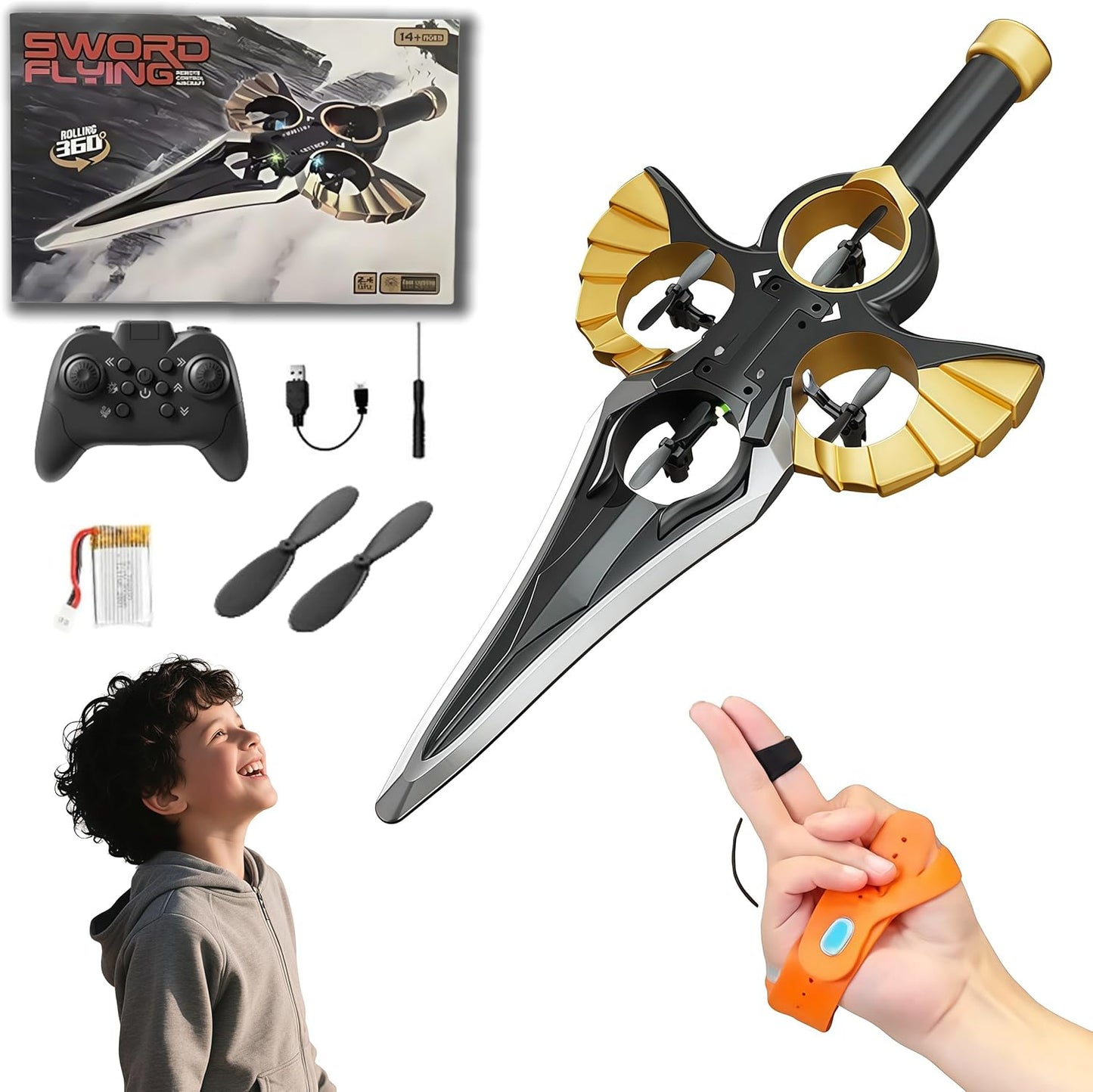 Flying Sword RC Glider with Autopilot - 2025 Remote Flying Sword& 3-Speed Stunt Control (Hand Wave/Controller Mode) Lightweight RC Airplane Gift for Teens and Adults (Gold)