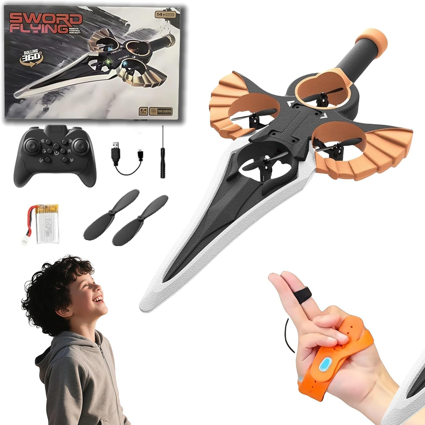 Flying Sword RC Glider with Autopilot - 2025 Remote Flying Sword& 3-Speed Stunt Control (Hand Wave/Controller Mode) Lightweight RC Airplane Gift for Teens and Adults (Gold)