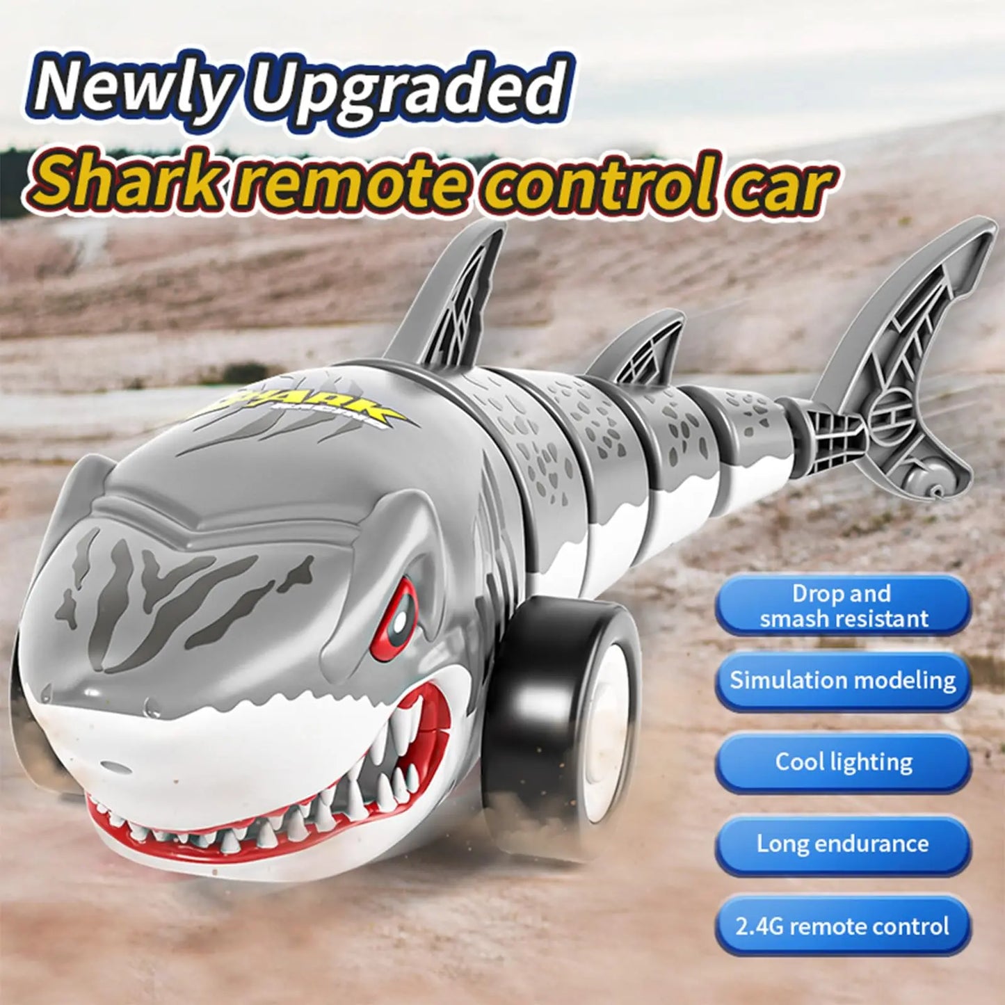 EPT Shark mainan mobil akrobat RC, dengan lampu dan fungsi ayunan pengendali jarak jauh hewan Rc mainan mobil hiu untuk anak-anak